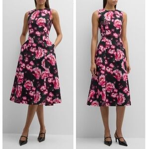 Adam Lippes Eloise Floral Print Sleeveless A-Line Cotton Twill  Midi Dress NEW